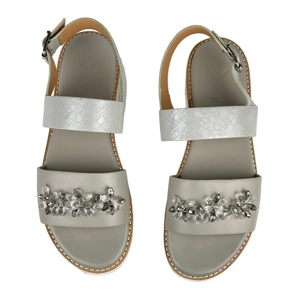 ANTHROPOLOGIE SANCHITA CRACKLE LEATHER BEADED FLORAL SLINGBACK PLATFORM SANDAL - Picture 2 of 13